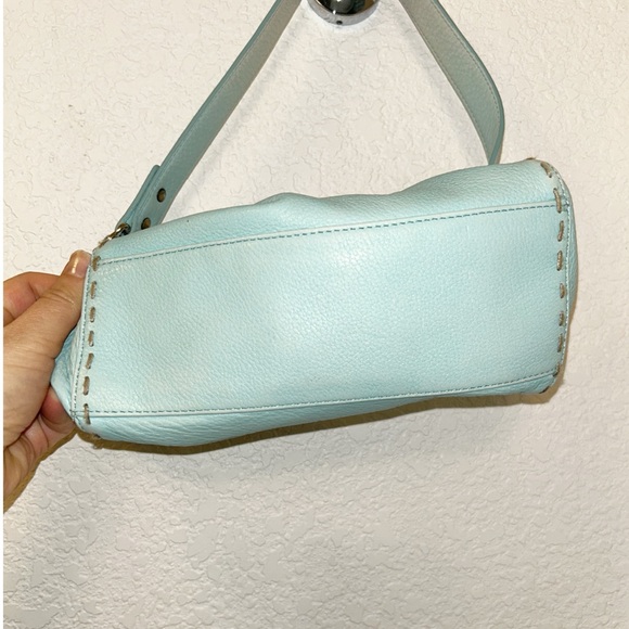 Baby Blue Leather Baguette Shoulder Bag By SIGRID OLSEN Y2K Style Shoulder Bag - Picture 5 of 15